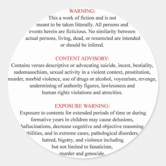 聖書警告のラベル ラウンドシール (正面)