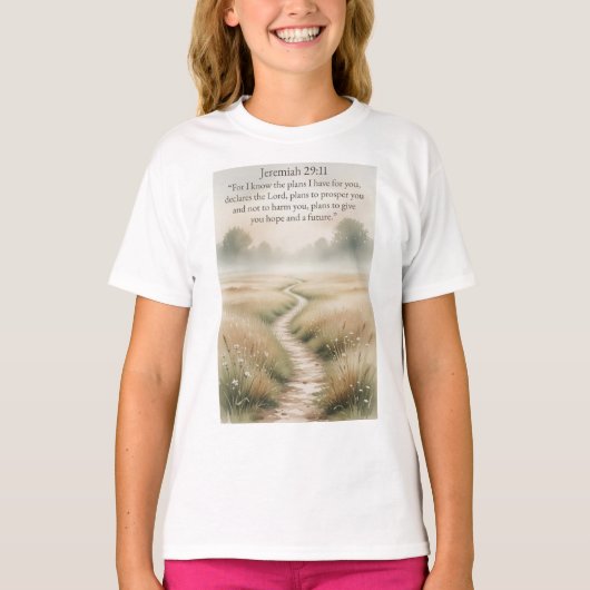 聖書 エレミヤ書 29:11 キリスト教ガールズTシャツ Tシャツ (正面)