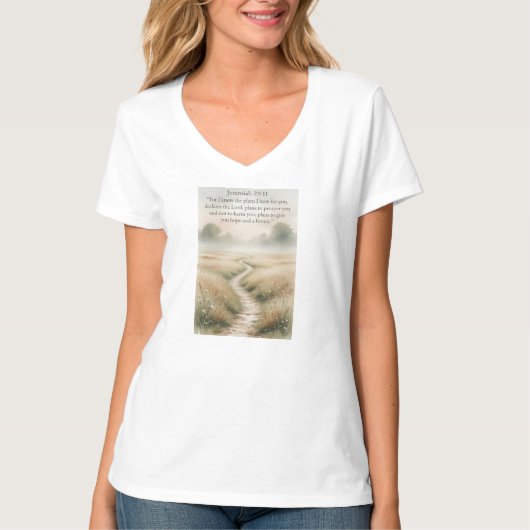 聖書 エレミヤ 29:11 キリスト教の女性用VネックTシャツ Tシャツ (正面)