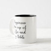 聖書、幸福はコーヒーと私の聖書のカップである ツートーンマグカップ (正面左)