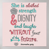 聖書、箴言31:25、彼女は強い服を着ている ポスター (正面)