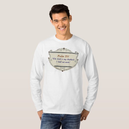 聖書 詩篇23:1 シールド メンズ ロングスリーブTシャツ Tシャツ (正面フル)