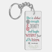 聖書、諺の31:25、彼女は強さで着ます キーホルダー (正面左)