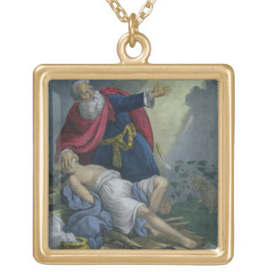 聖書prからの彼の息子アイザックの上で、提供しているアブラハム ゴールドプレートネックレス