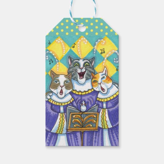 聖歌隊の猫とマウスがクリスマスキャロルを歌う ギフトタグ (正面)