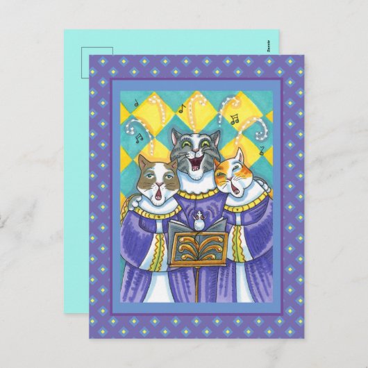 聖歌隊の猫とマウスがクリスマスキャロルを歌う シーズンポストカード (正面/裏面)