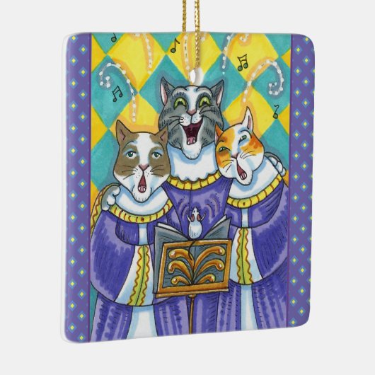 聖歌隊の猫とマウスがクリスマスキャロルを歌う セラミックオーナメント (右)
