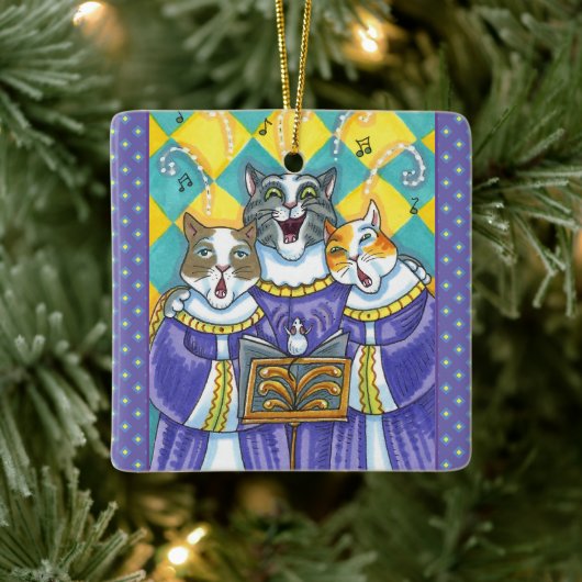 聖歌隊の猫とマウスがクリスマスキャロルを歌う セラミックオーナメント (ツリー)