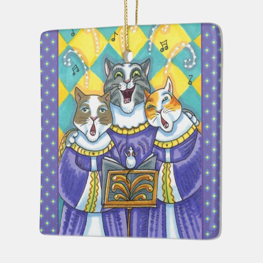 聖歌隊の猫とマウスがクリスマスキャロルを歌う セラミックオーナメント (左)
