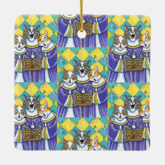 聖歌隊の猫とマウスがクリスマスキャロルを歌う セラミックオーナメント (裏面)