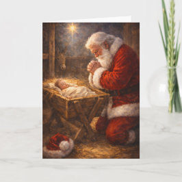聖母の前でひざまずくサンタのクリスマスカード シーズンカード