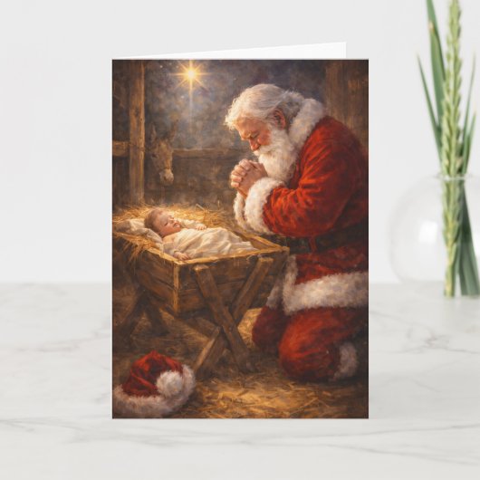 聖母の前でひざまずくサンタのクリスマスカード シーズンカード (正面)