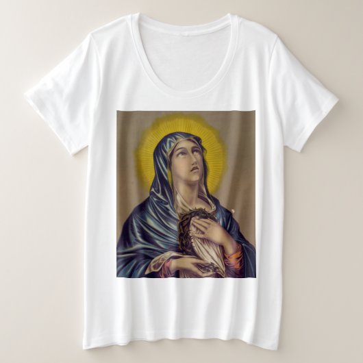 聖母の嘆き スタバト・マーテル 信心深いアート プラスサイズTシャツ (デザイン正面)