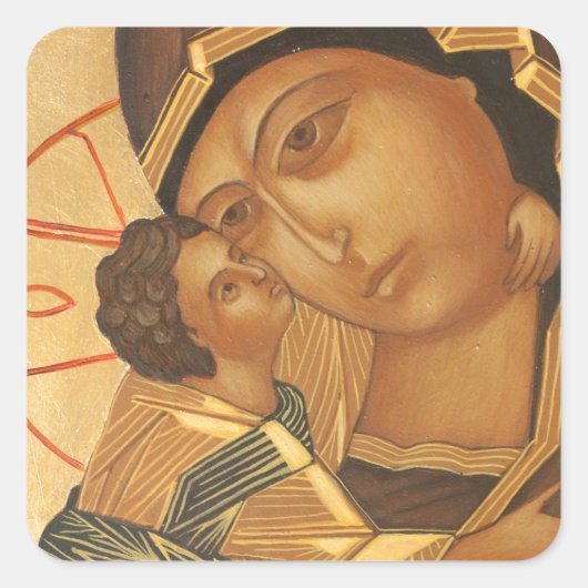 聖母マリアおよびベビーイエス・キリストの正統アイコン スクエアシール (正面)