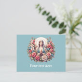 聖母マリアがバラを添えて祈る ポストカード (スタンド正面)