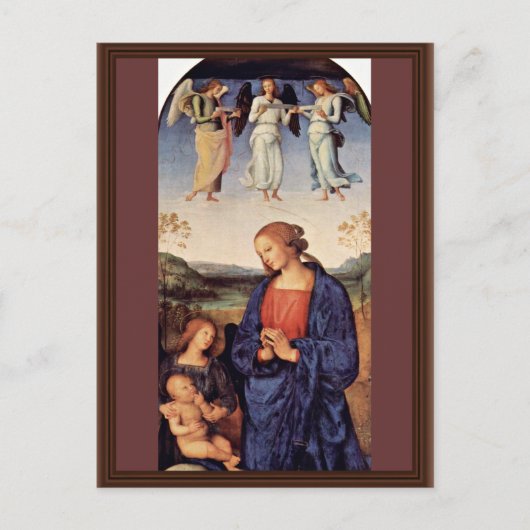 聖母マリアが幼児を崇敬し、アルカンゲロ・ガブリエルと共に ポストカード (正面)