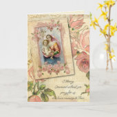 聖母マリアとイエス キリスト ヴィンテージ ローズ カード (黄色い花)