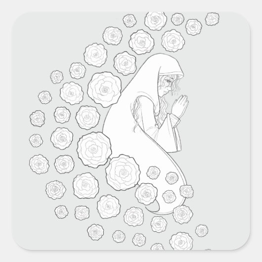 聖母マリアとバラ – 白黒 スクエアシール (正面)