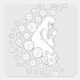 聖母マリアとバラ – 白黒 スクエアシール