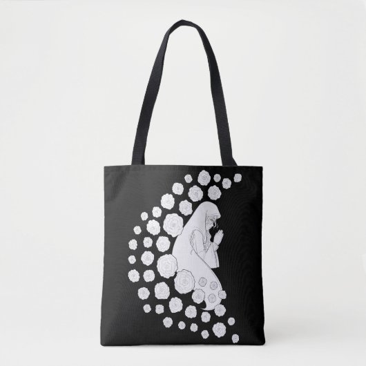 聖母マリアとバラ – 白黒 –  トートバッグ (正面)