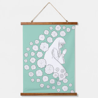 聖母マリアとバラ – 白黒 –  吊り下げ型タペストリー