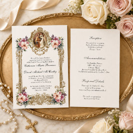 聖母マリアと聖ヨセフの婚約 カトリック結婚式 フローラル 招待状