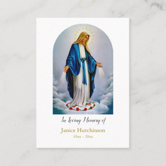 聖母マリアと赤いバラの追悼祈祷カード プレイスカード (正面)