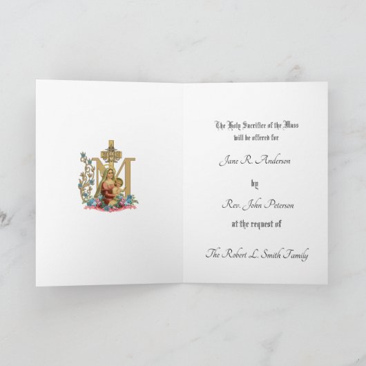 聖母マリアに捧げるカトリックのミサ聖礼 イエス カード (内部)