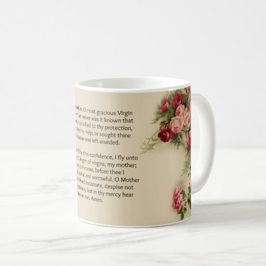 聖母マリアのバラのMemorareの賛美された祈りの言葉 コーヒーマグカップ (正面右)