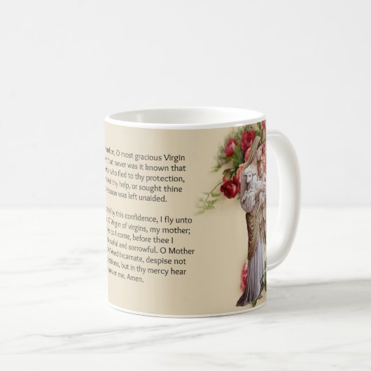 聖母マリアのバラのMemorareの賛美された祈りの言葉 コーヒーマグカップ (正面右)