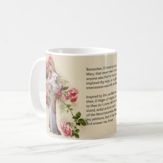 聖母マリアのバラのMemorareの賛美された祈りの言葉 コーヒーマグカップ (正面左)