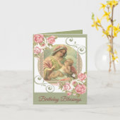 聖母マリアのベビーのイエス・キリストの誕生日の恵みカード カード (黄色い花)