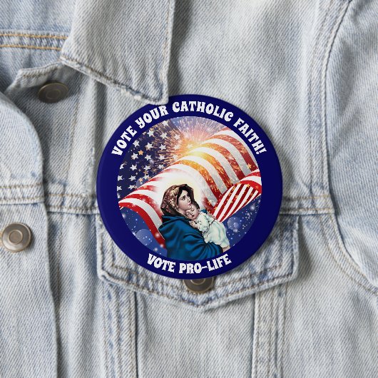 聖母マリアのベビーのイエス・キリストの賛美された米国旗 缶バッジ (インサイチュ)