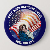 聖母マリアのベビーのイエス・キリストの賛美された米国旗 缶バッジ (正面)