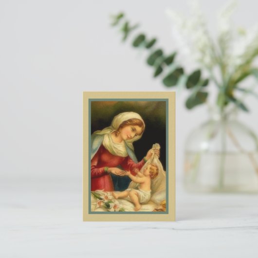 聖母マリアのベビーのイエス・キリスト賛美されたMemorareの祈りの言葉 名刺 (スタンド正面)