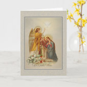 聖母マリアの天使の告知の宗教ヴィンテージ カード (黄色い花)