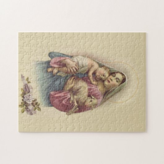 聖母マリアの母ベビーのイエス・キリストの賛美された子ヒツジ ジグソーパズル (横)