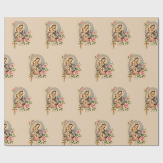 聖母マリアの母ベビーのイエス・キリストの賛美された花 ラッピングペーパー (フラット)