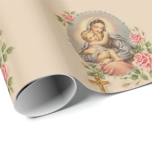 聖母マリアの母ベビーのイエス・キリストの賛美された花 ラッピングペーパー (ロールコーナー)