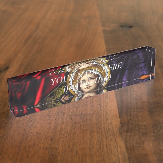 聖母マリアの賛美されたステンドグラスの即位 デスクネームプレート (側面)