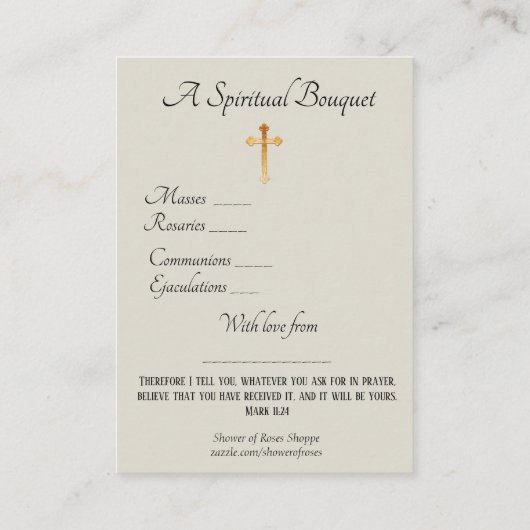 聖母マリアの霊的花束の祈りの言葉の神聖なカード 名刺 (裏面)