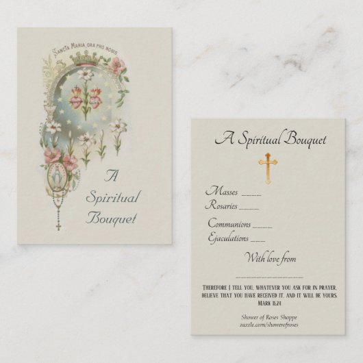 聖母マリアの霊的花束の祈りの言葉の神聖なカード 名刺 (正面/裏面)