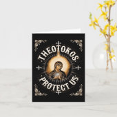 聖母マリアよ、我らを護り給え - 正教の聖なるマリア カード (黄色い花)