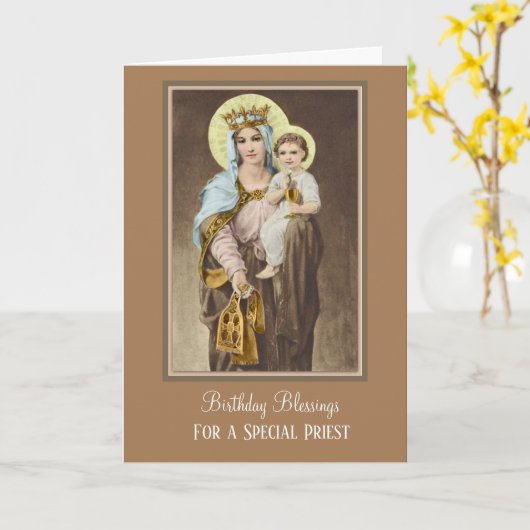 聖母マリアイエス・キリストのカトリックの司祭の誕生日の祈りの言葉 カード (黄色い花)