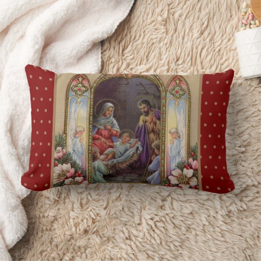 聖母マリアイエス・キリストの出生のクリスマスのヴィンテージ ランバークッション (ブランケット)