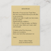 聖母マリアイエス・キリストの天使のMemorareの賛美された祈りの言葉 名刺 (裏面)