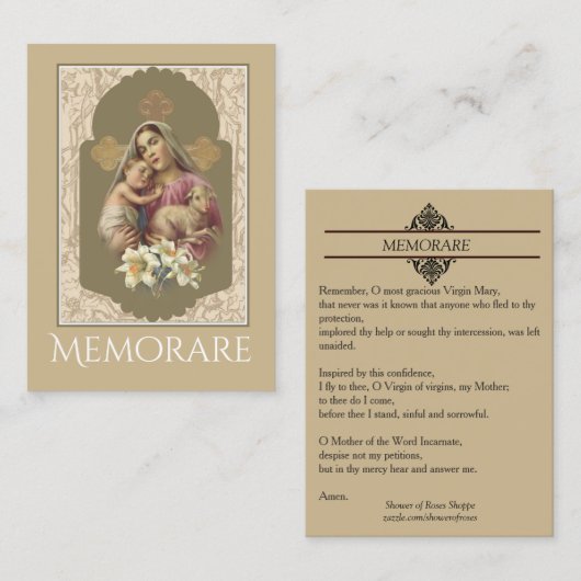 聖母マリア賛美されたMemorare神聖なカード 名刺 (正面/裏面)