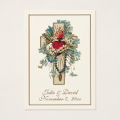 聖母マリア 青 花柄 結婚記念品 カード (正面)