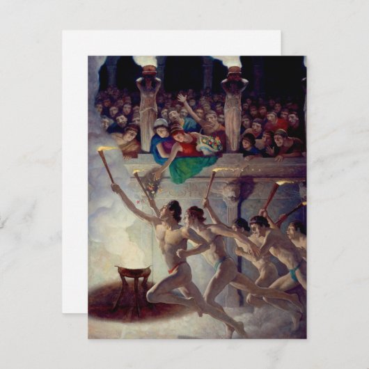 聖火レースN.C.ワイエスによるギリシャ五輪 エンクロージャーカード (正面/裏面)