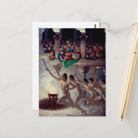 聖火レースN.C.ワイエスによるギリシャ五輪 ポストカード (正面/裏面インサイチュ)